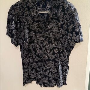 Halston Heritage Navy and White Button Down Silk Shirt